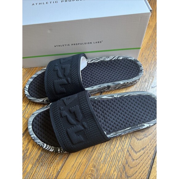 APL Athletic Propulsion Lab TechLoom Slides Men’s Size 14 Black White Marble - Picture 2 of 8